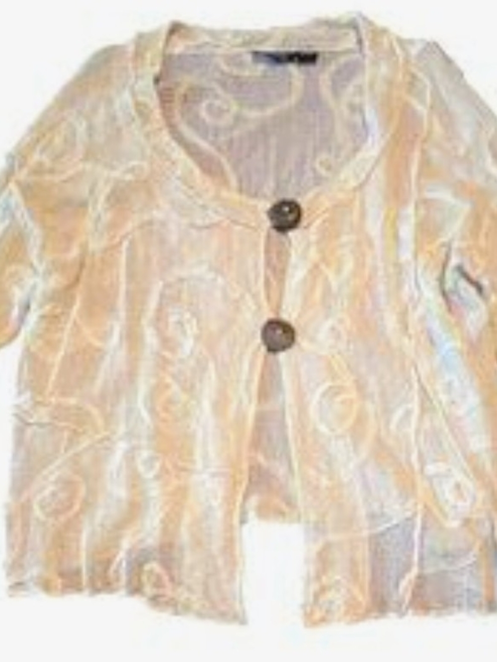Beachy Cream! Big Coconut Buttons Boho Layering Top Swirl Stitching XXL